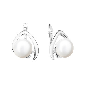 Cercei perle naturale albe de argint cu pietre si tortita DiAmanti SK19228EL-W-G (Argint 925‰ 3,25 g.)